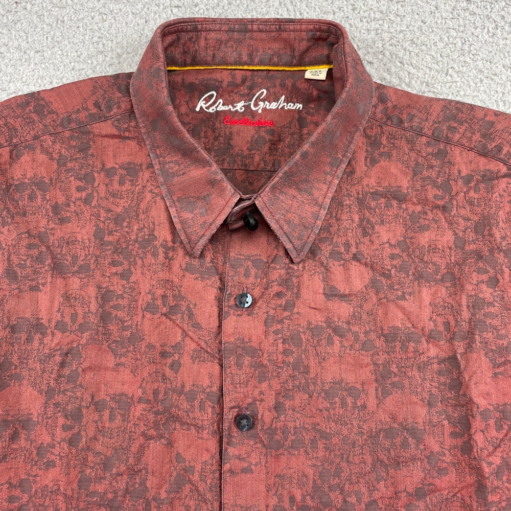 Robert Graham Shirt Mens 2XL Red Skull Jacquard Tailored Fit Long Sleeve Shirt